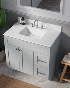 Disar 36'' White Bathroom Vanity with Calacatta Quartz Top and Right Drawers