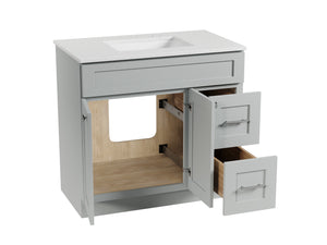Disar 36'' White Bathroom Vanity with Calacatta Quartz Top and Right Drawers