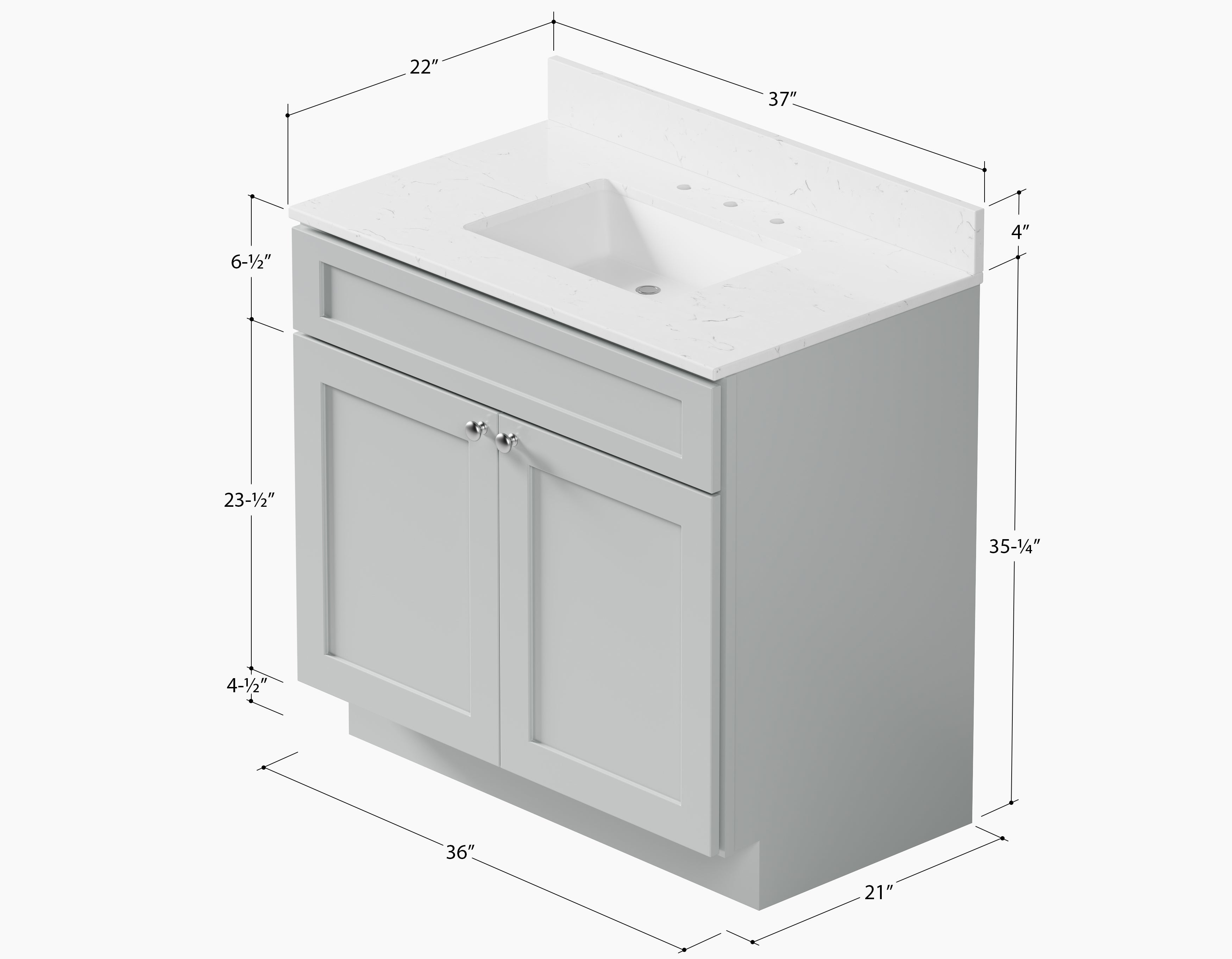 Disar 36 Inch Bathroom Vanity White Single Sink with Calacatta Quartz Top