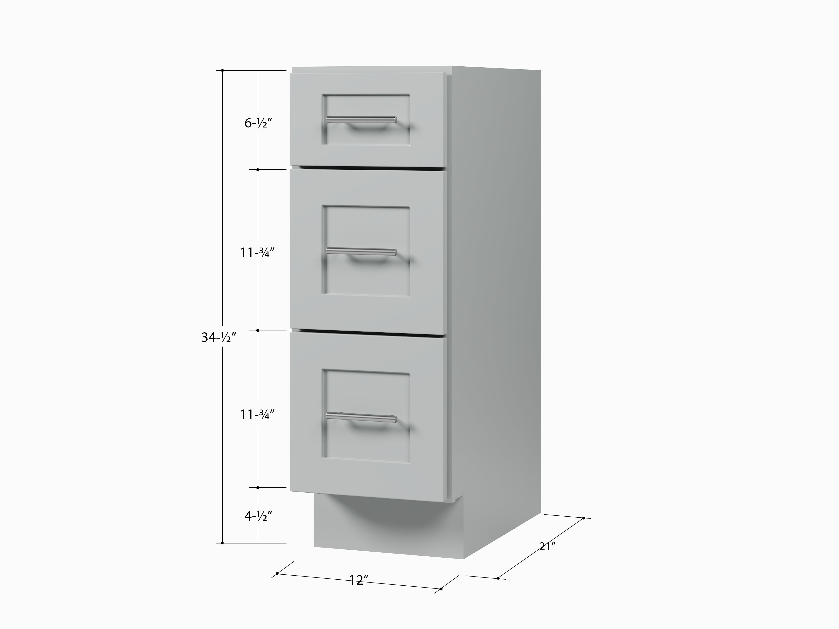 Disar 12'' Vanity 3 Drawer Cabinet Solid Wood Plywood Construction Base Only
