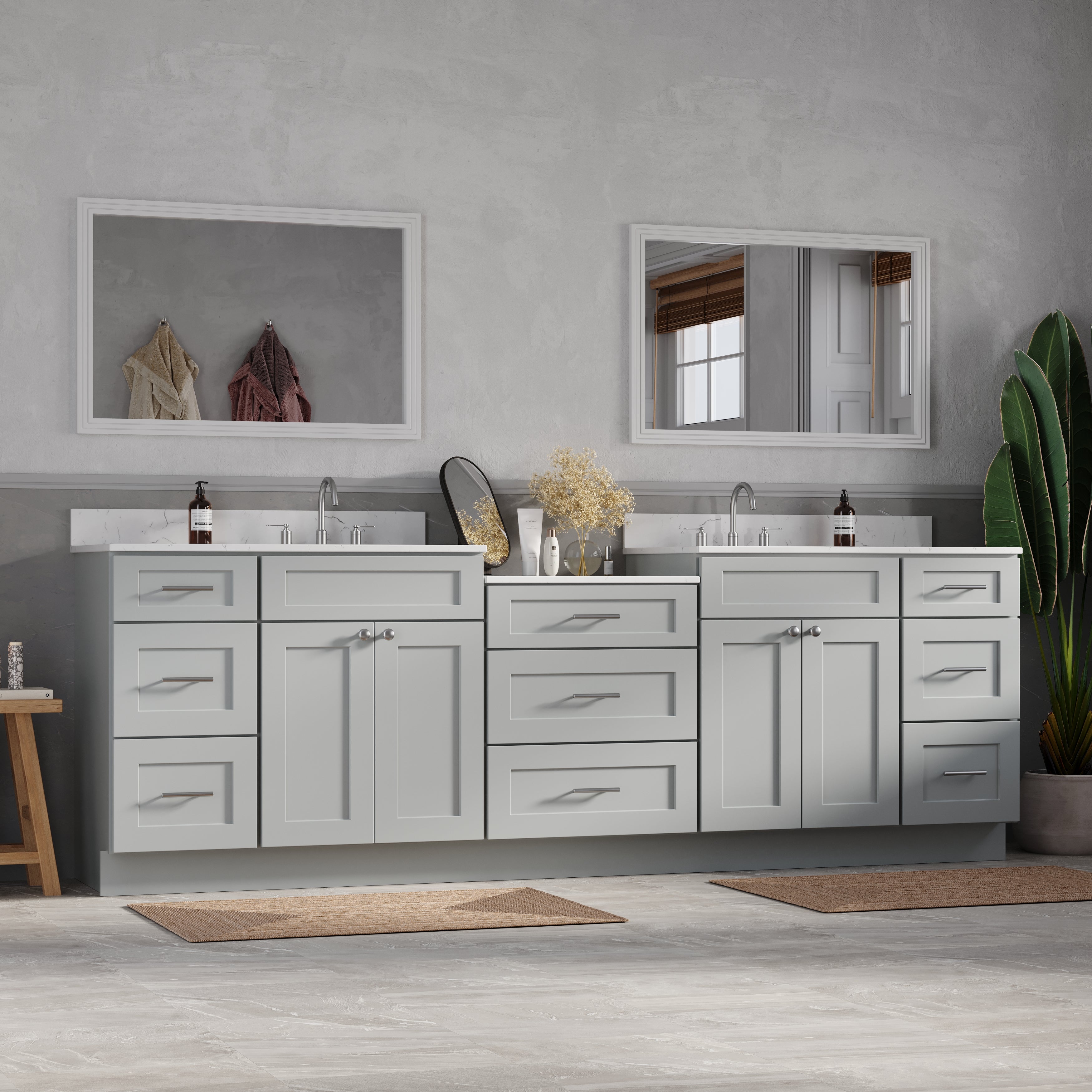 Disar 102'' Double Bathroom Vanity Cabinet Shaker Dovetail Solid Wood Drawer Carrara Quartz Top
