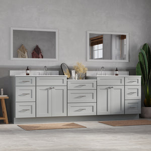 Disar 102'' Double Bathroom Vanity Cabinet Shaker Dovetail Solid Wood Drawer Carrara Quartz Top