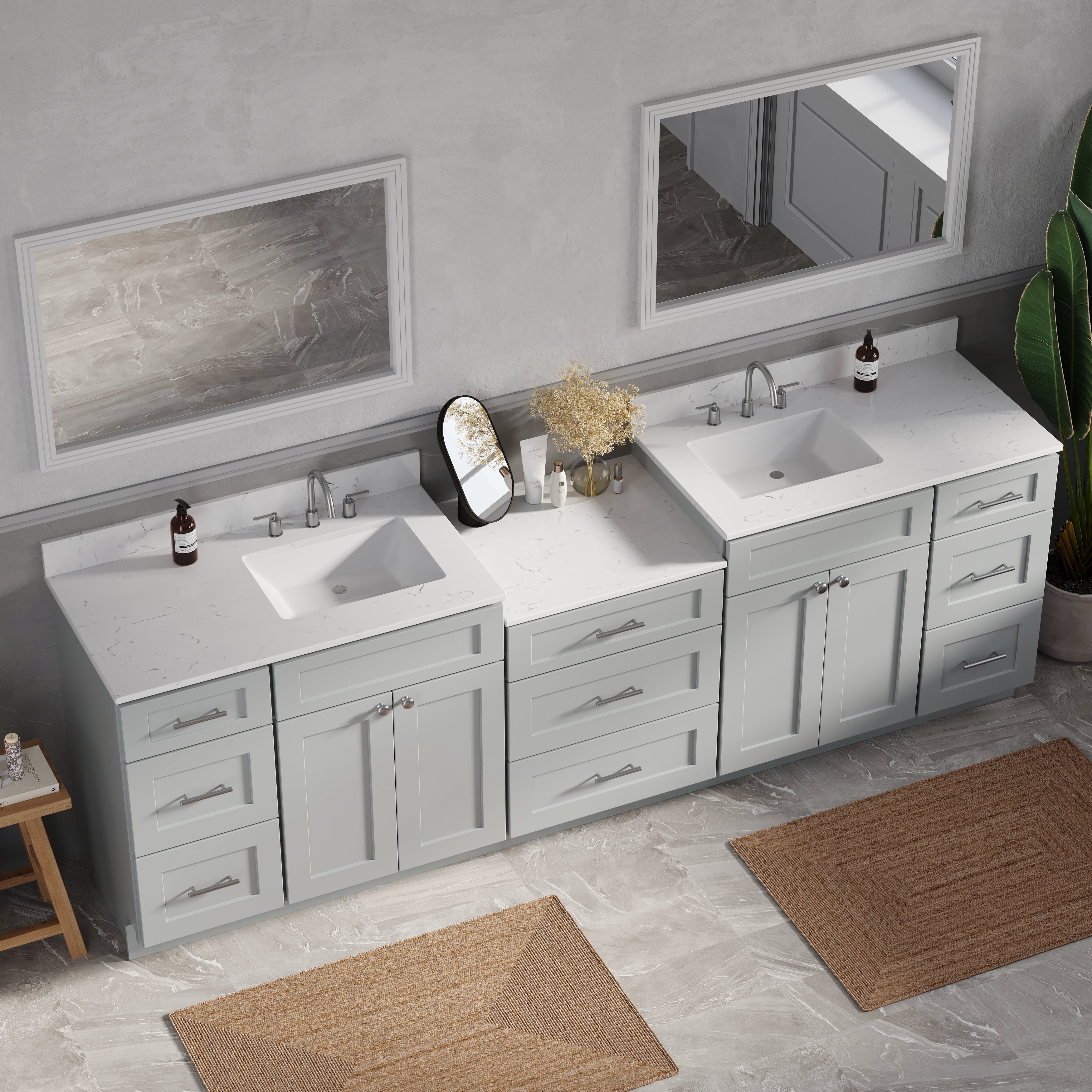 Disar 102'' Double Bathroom Vanity Cabinet Shaker Dovetail Solid Wood Drawer Carrara Quartz Top