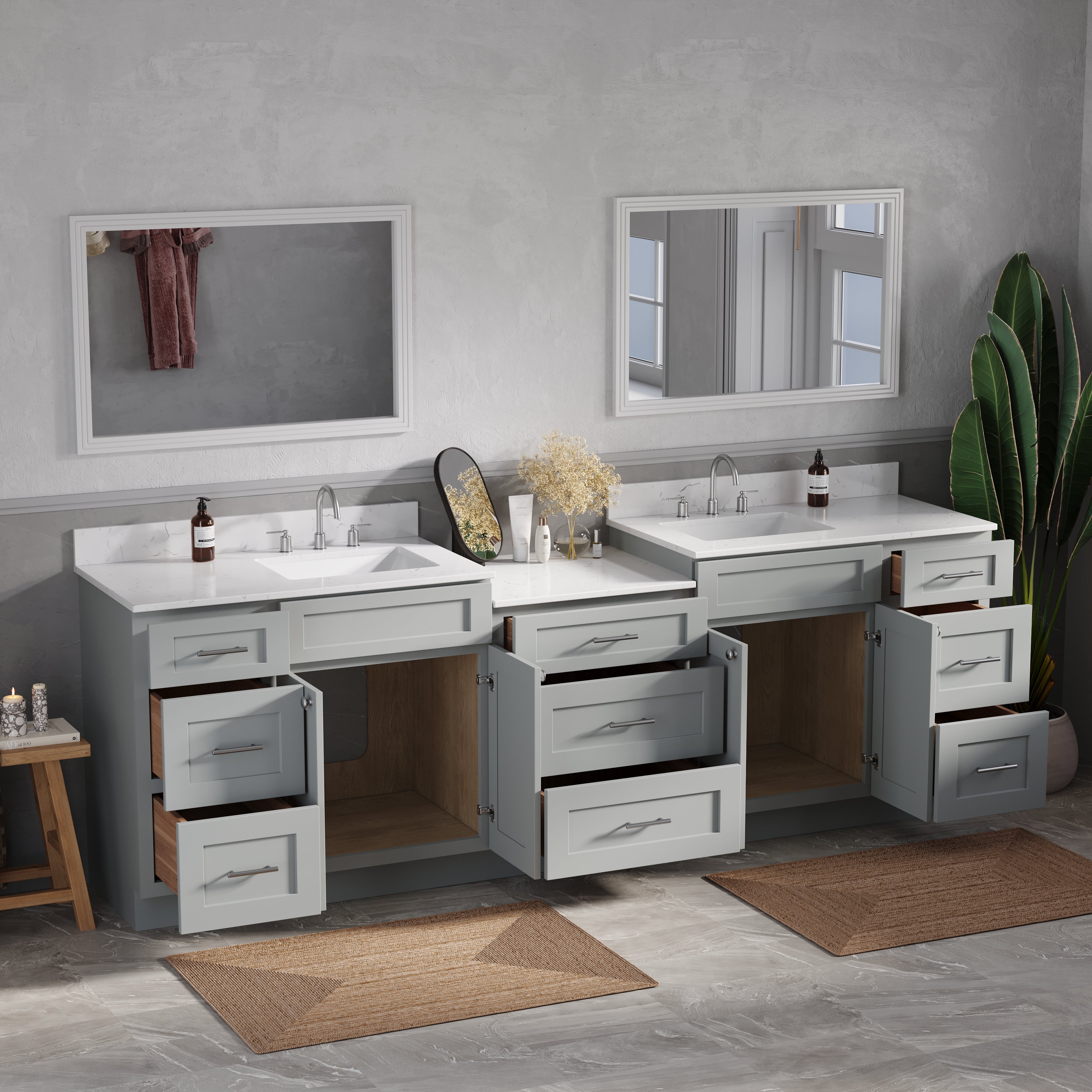 Disar 102'' Double Bathroom Vanity Cabinet Shaker Dovetail Solid Wood Drawer Carrara Quartz Top