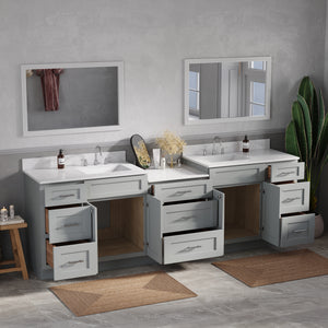Disar 102'' Double Bathroom Vanity Cabinet Shaker Dovetail Solid Wood Drawer Carrara Quartz Top