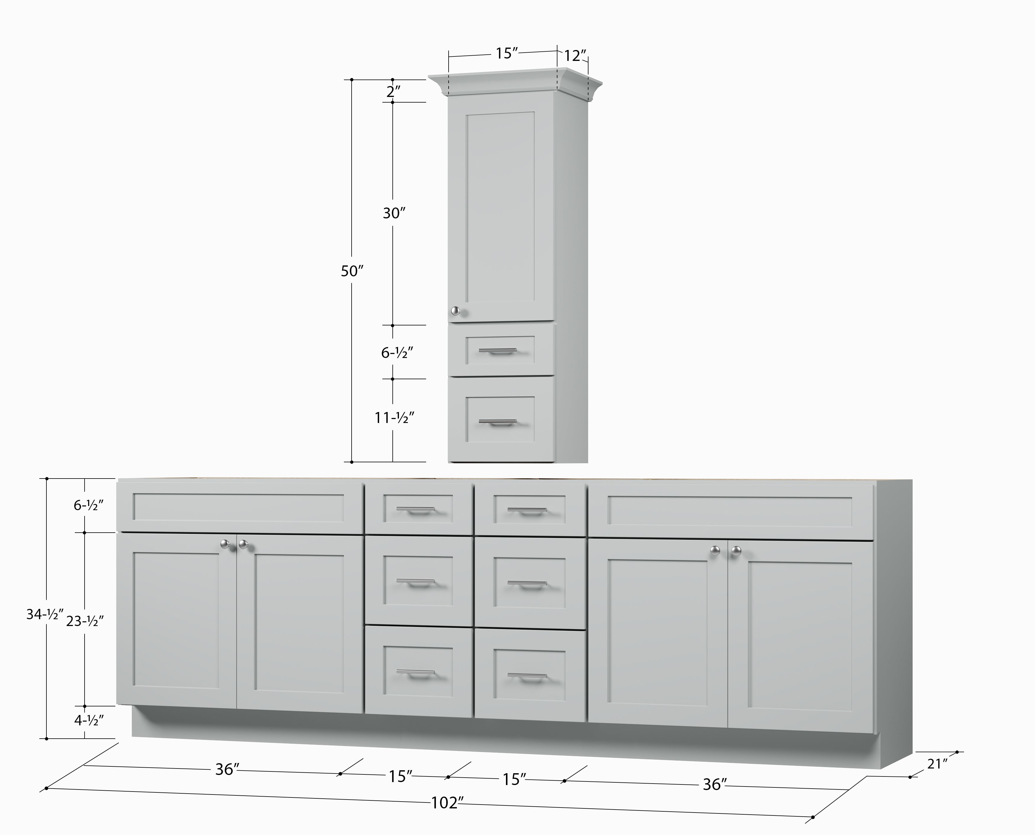 Disar 102' Double Bathroom Vanity With Counter Top Tall Cabinet Base Only