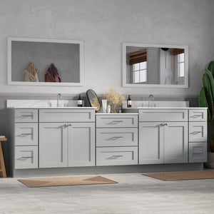 108'' Double Bathroom Vanity Cabinet Shaker Dovetail Solid Wood Drawer Carrara Quartz Top