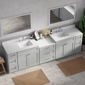 108'' Double Bathroom Vanity Cabinet Shaker Dovetail Solid Wood Drawer Carrara Quartz Top
