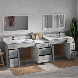 108'' Double Bathroom Vanity Cabinet Shaker Dovetail Solid Wood Drawer Carrara Quartz Top