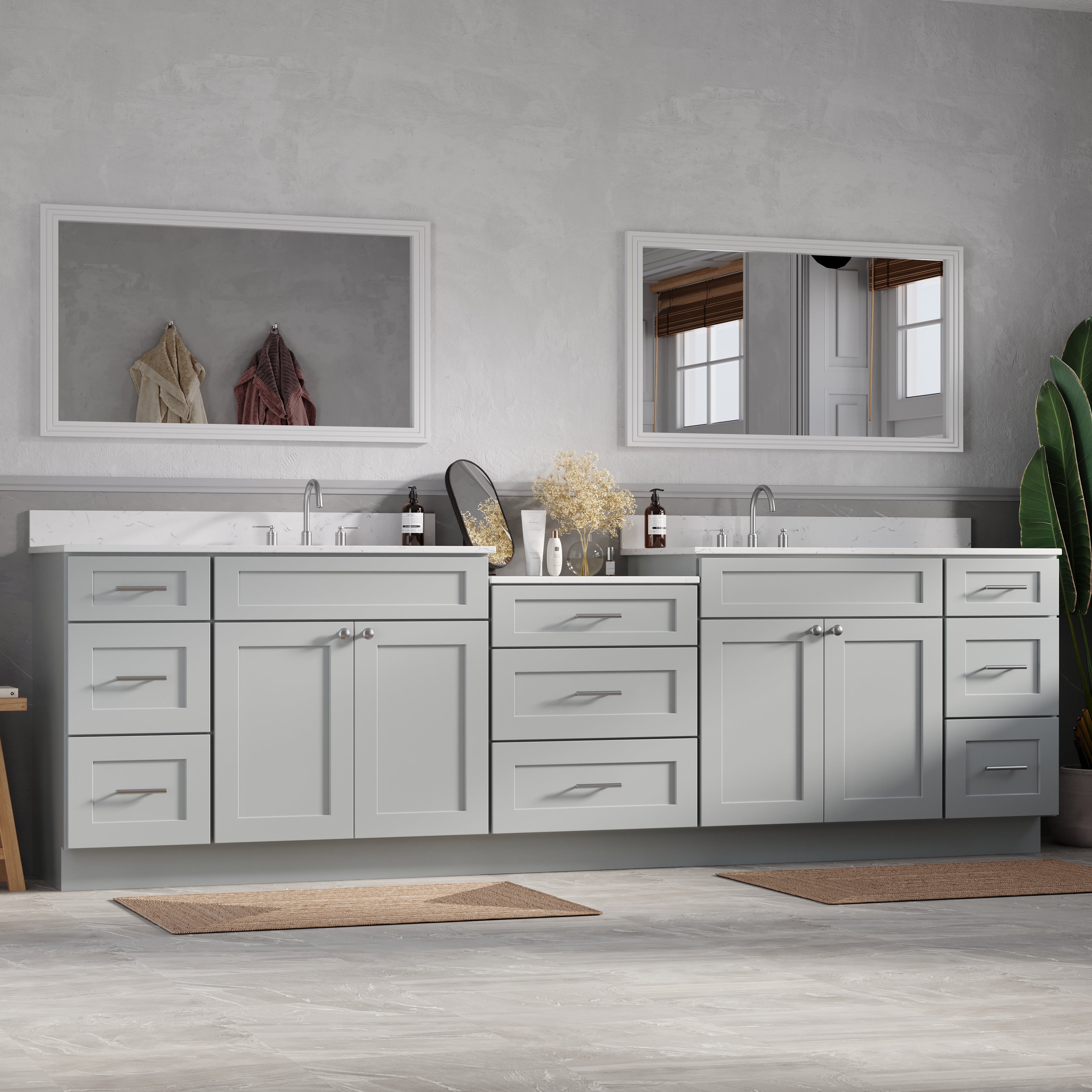 114'' Double Bathroom Vanity Cabinet Shaker Dovetail Solid Wood Drawer Carrara Quartz Top