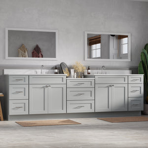 114'' Double Bathroom Vanity Cabinet Shaker Dovetail Solid Wood Drawer Carrara Quartz Top