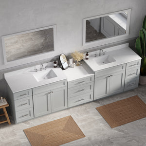 114'' Double Bathroom Vanity Cabinet Shaker Dovetail Solid Wood Drawer Carrara Quartz Top