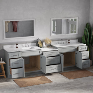 114'' Double Bathroom Vanity Cabinet Shaker Dovetail Solid Wood Drawer Carrara Quartz Top