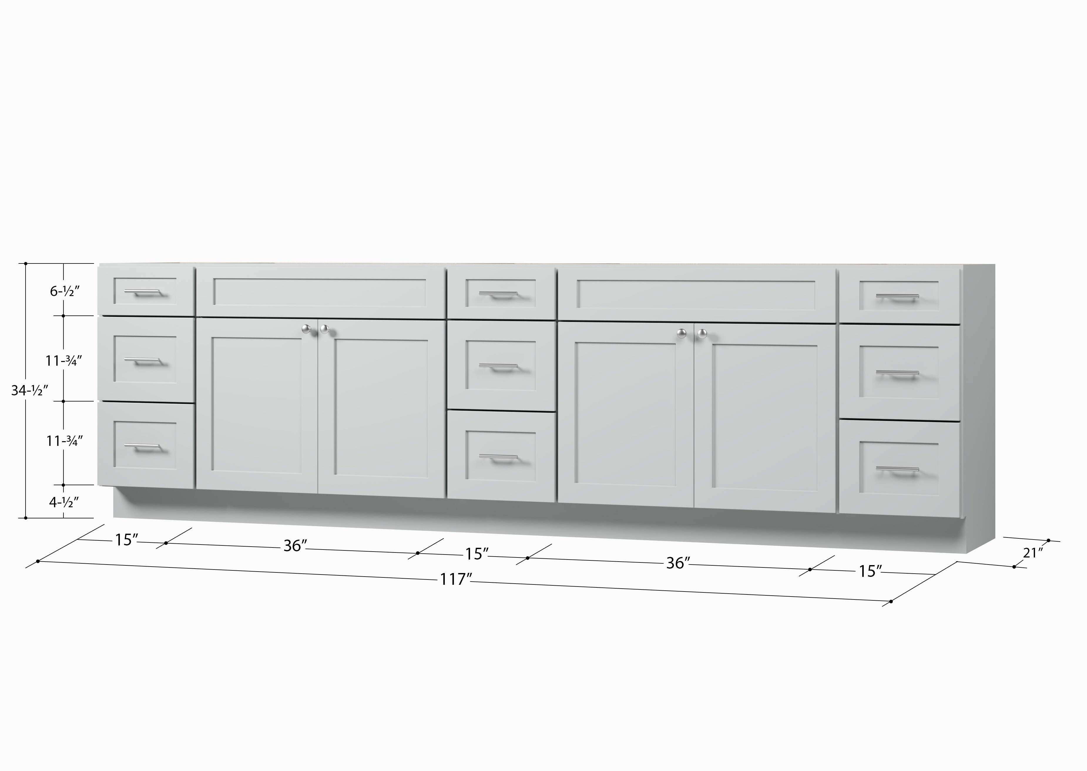 117'' Double Bathroom Vanity Base only