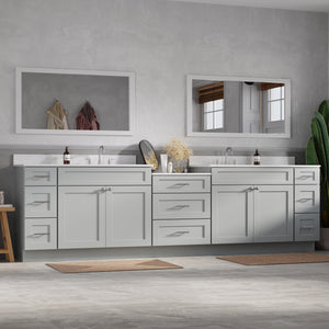 120'' Double Bathroom Vanity Cabinet Shaker Dovetail Solid Wood Drawer Carrara Quartz Top