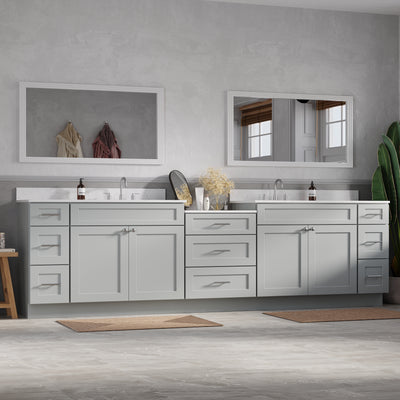 [color:Gray] 120'' Double Bathroom Vanity Cabinet Shaker, Carrara Quartz Top - Gray finish view