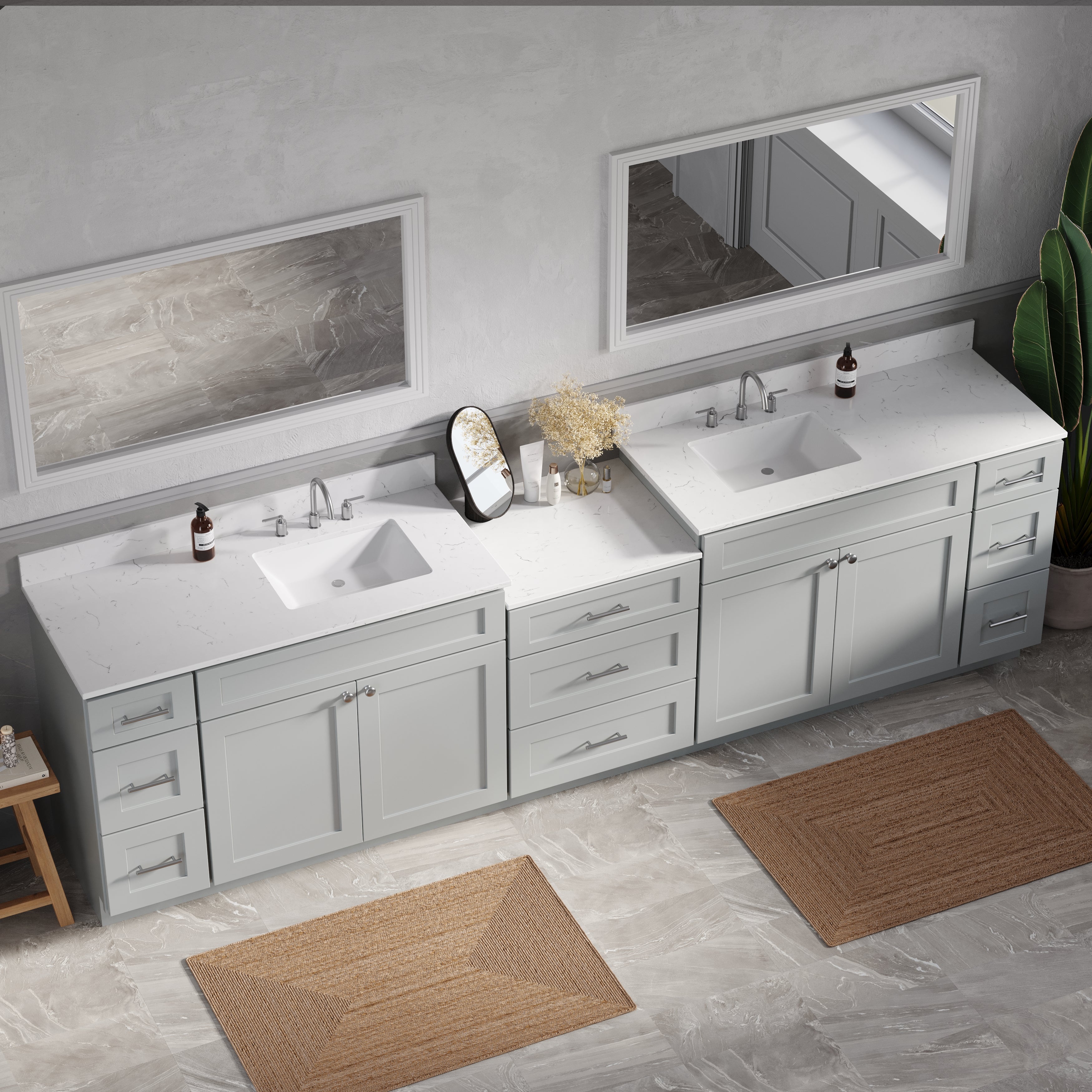 120'' Double Bathroom Vanity Cabinet Shaker Dovetail Solid Wood Drawer Carrara Quartz Top
