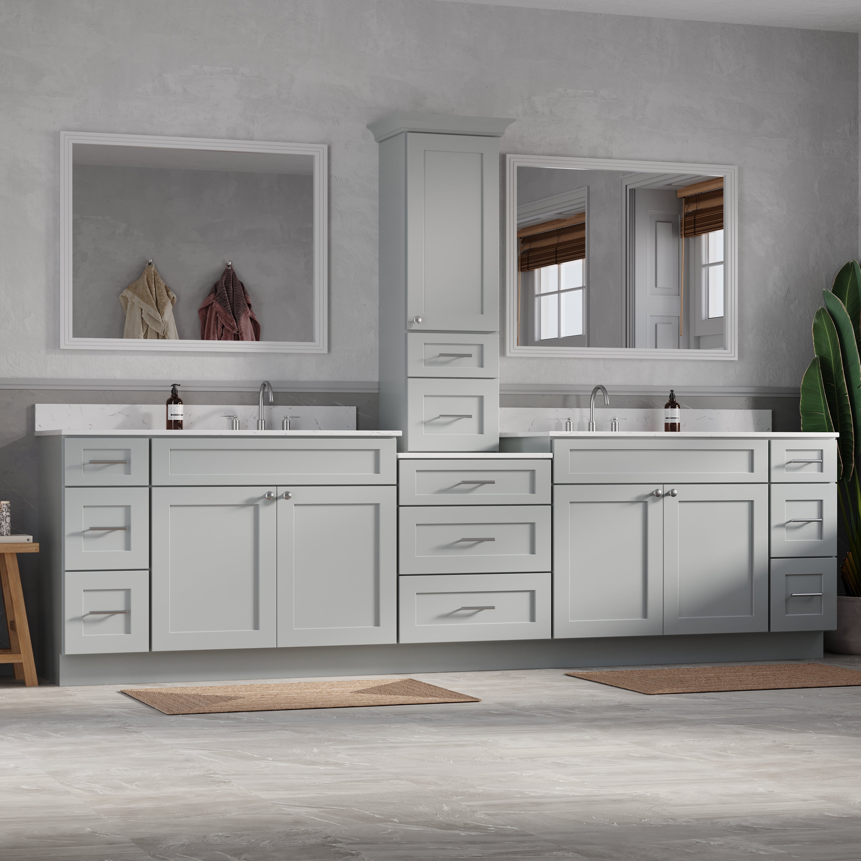 120'' Double Bathroom Vanity With Counter Top Tall Cabinet Shaker Dovetail Solid Wood Drawer Carrara Quartz Top
