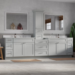 120'' Double Bathroom Vanity With Counter Top Tall Cabinet Shaker Dovetail Solid Wood Drawer Carrara Quartz Top