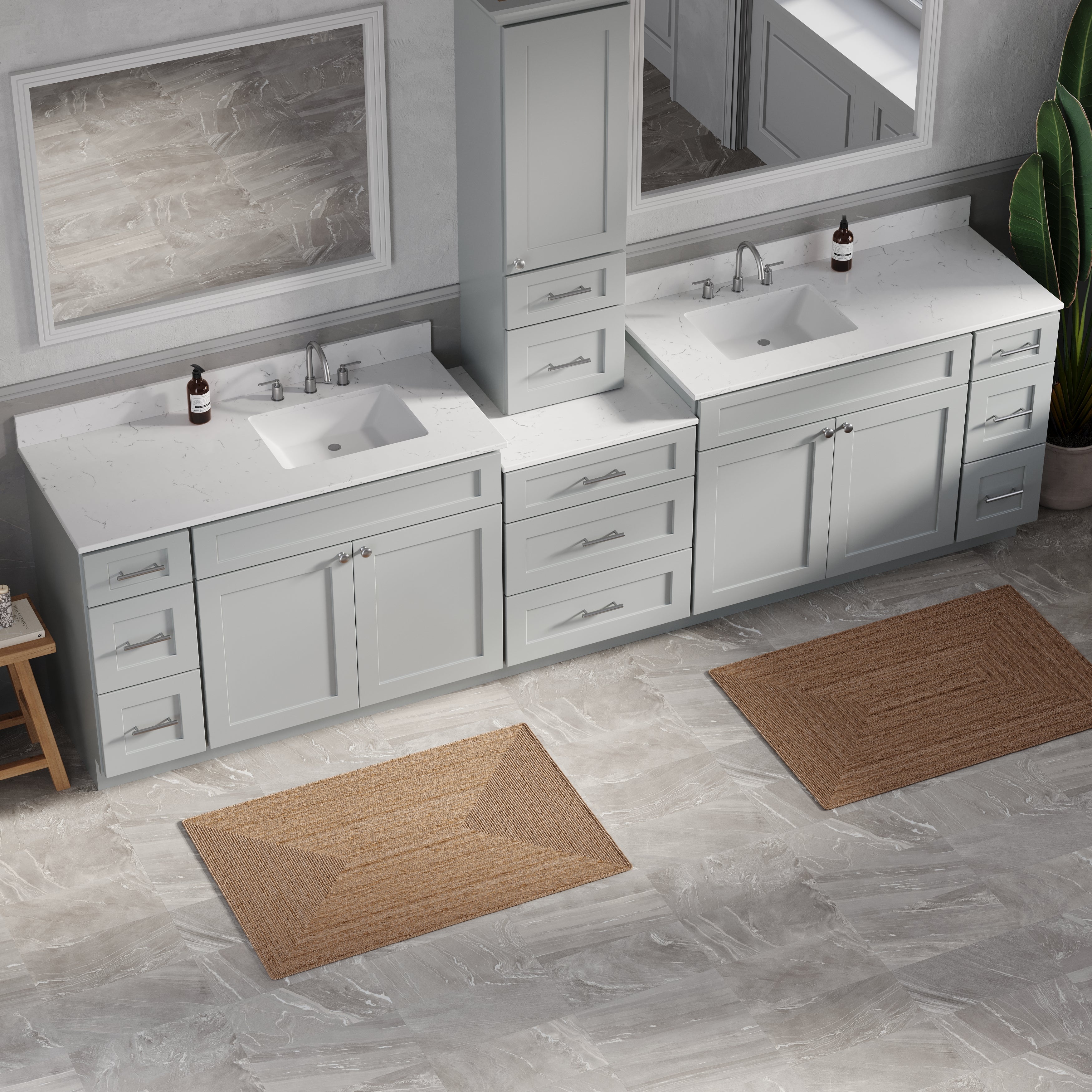 120'' Double Bathroom Vanity With Counter Top Tall Cabinet Shaker Dovetail Solid Wood Drawer Carrara Quartz Top