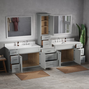 120'' Double Bathroom Vanity With Counter Top Tall Cabinet Shaker Dovetail Solid Wood Drawer Carrara Quartz Top