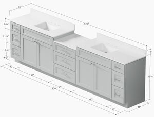 120'' Double Bathroom Vanity Cabinet Shaker Dovetail Solid Wood Drawer Carrara Quartz Top