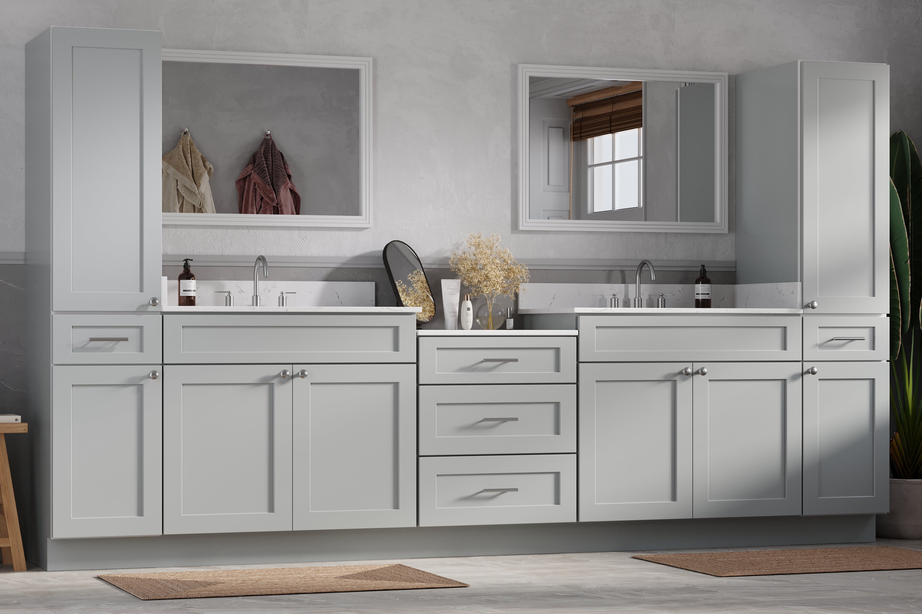 126'' Double Bathroom Vanity Cabinet Shaker Dovetail Solid Wood Drawer Carrara Quartz Top