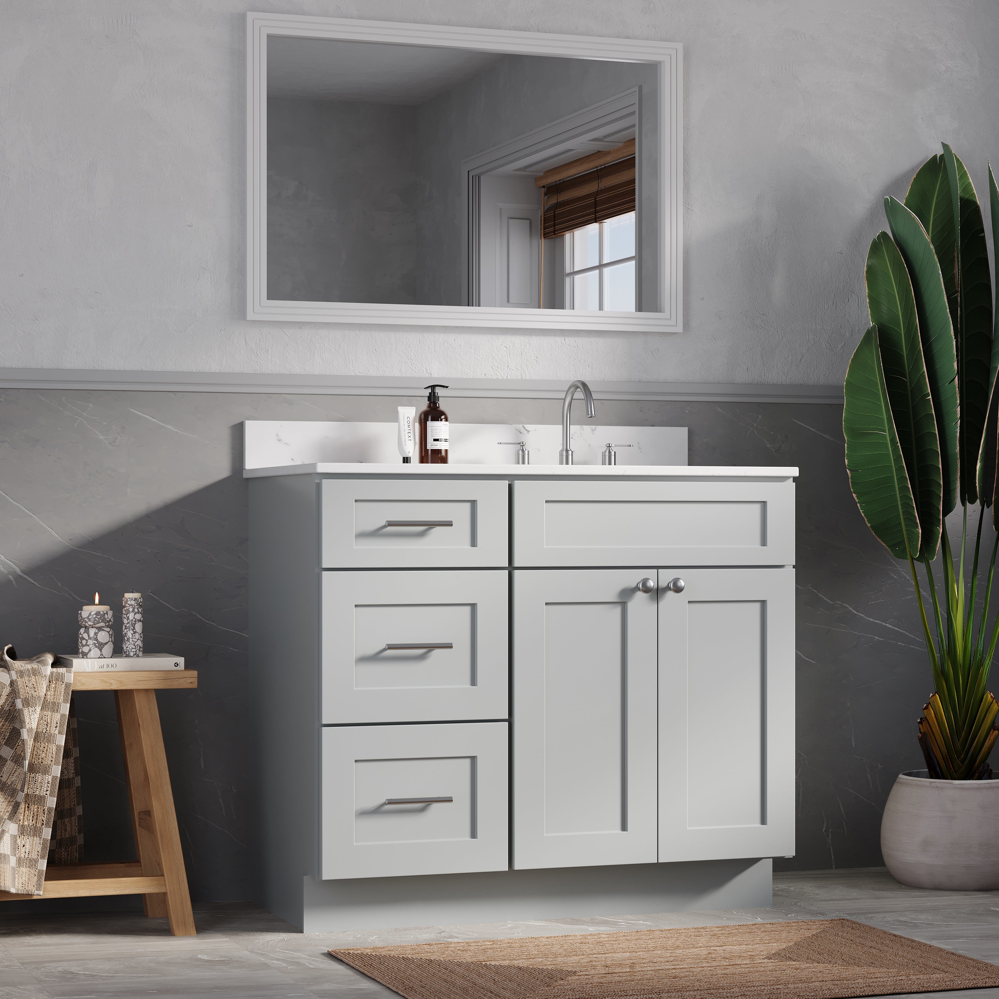 Disar 39'' Left Drawer Single Bathroom Vanity with Quartz Top