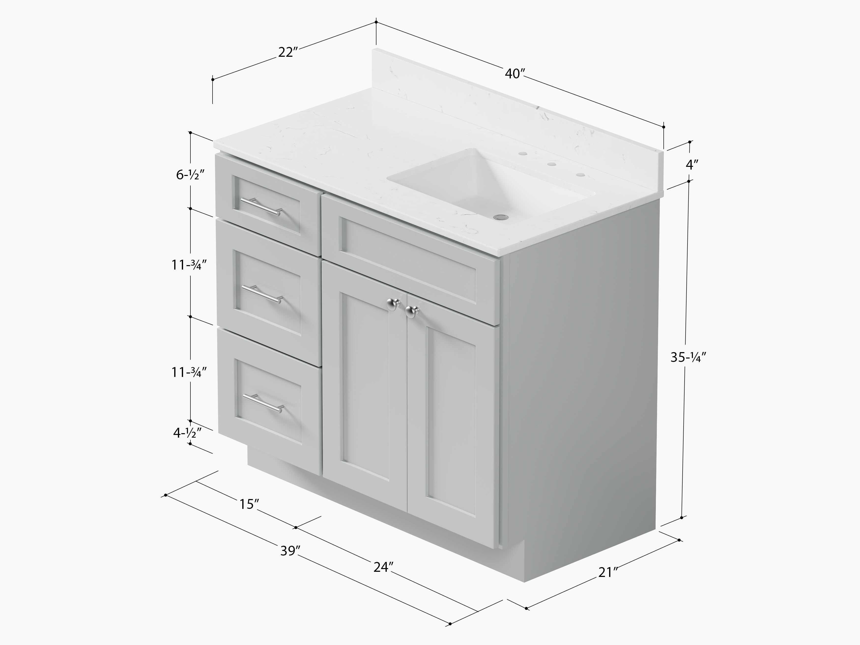 Disar 39'' Left Drawer Single Bathroom Vanity with Quartz Top