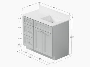 Disar 39'' Left Drawer Single Bathroom Vanity with Quartz Top