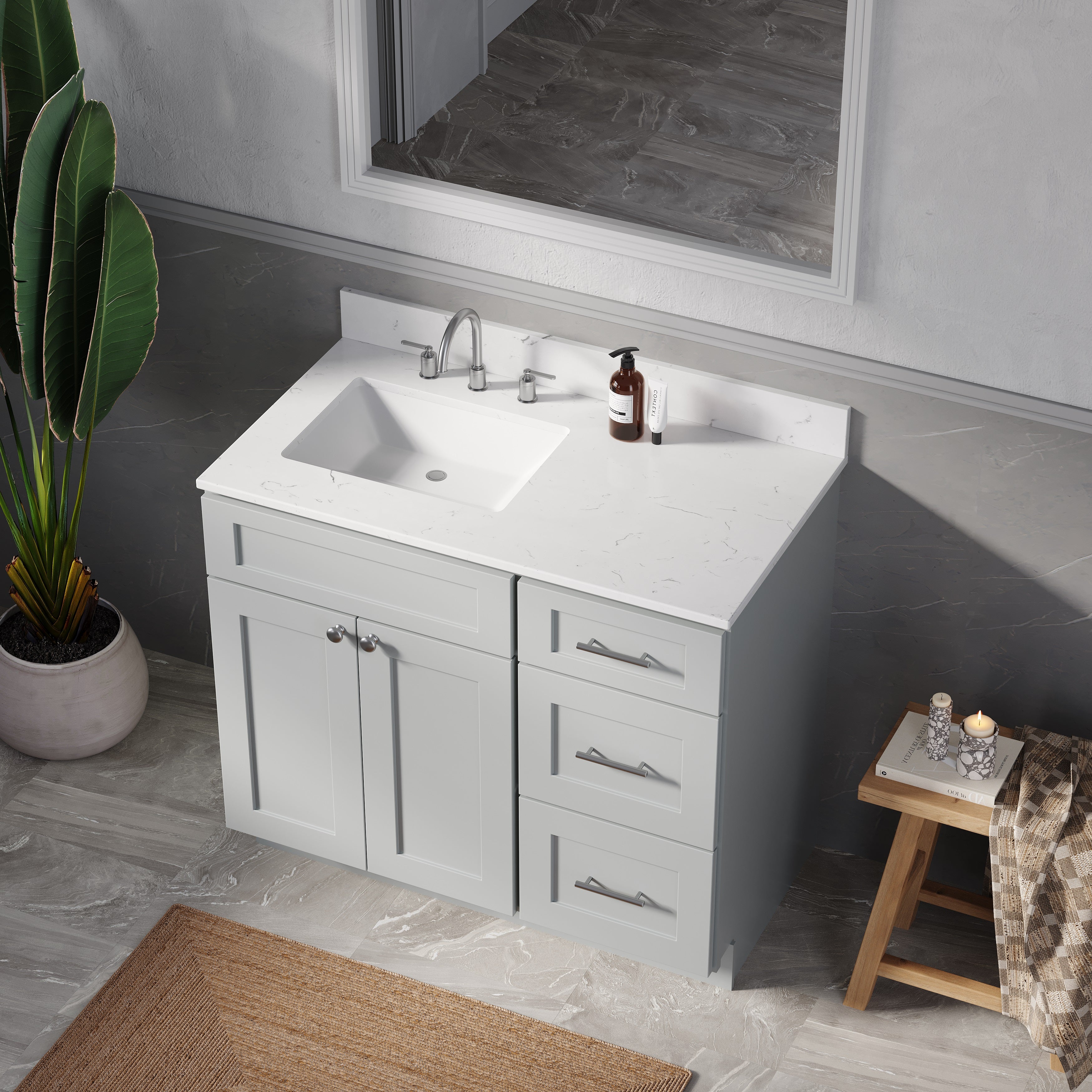 Disar 39'' Right Drawer Single Bathroom Vanity with Quartz Top