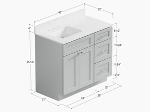 Disar 39'' Right Drawer Single Bathroom Vanity with Quartz Top