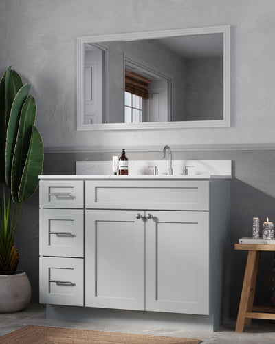 [color:Gray] 43'' Left Drawer Single Bathroom Vanity with Quartz Top - Gray finish view