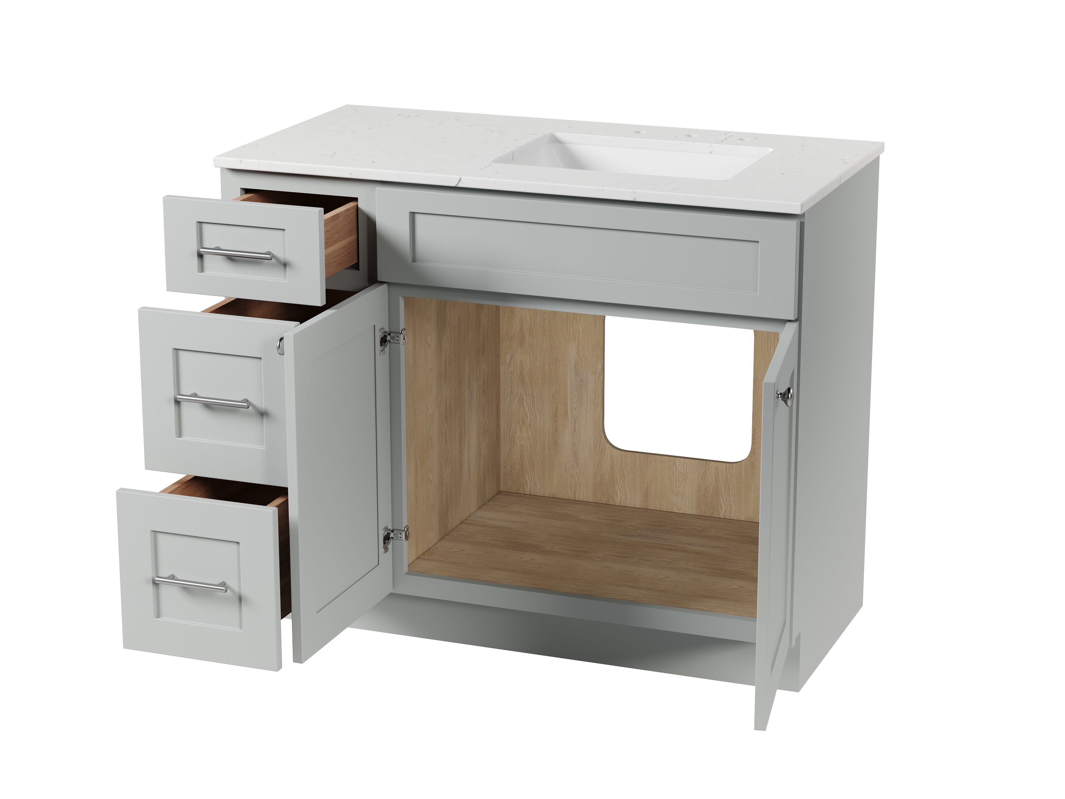 Disar 43'' Drawer Left Single Bathroom Vanity with Quartz Top