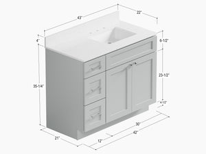 Disar 43'' Drawer Left Single Bathroom Vanity with Quartz Top