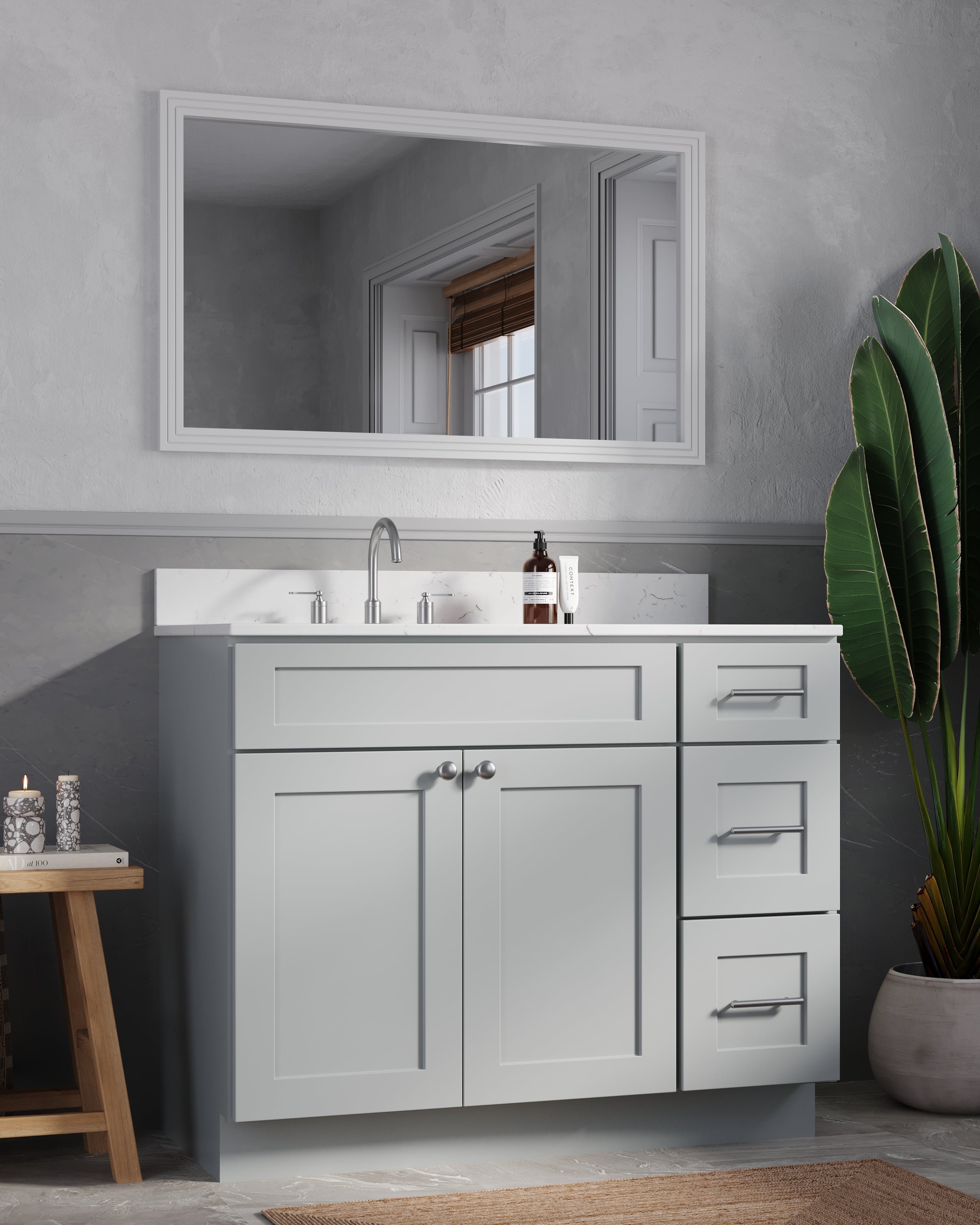 Disar 43'' Drawer Right Single Bathroom Vanity with Quartz Top