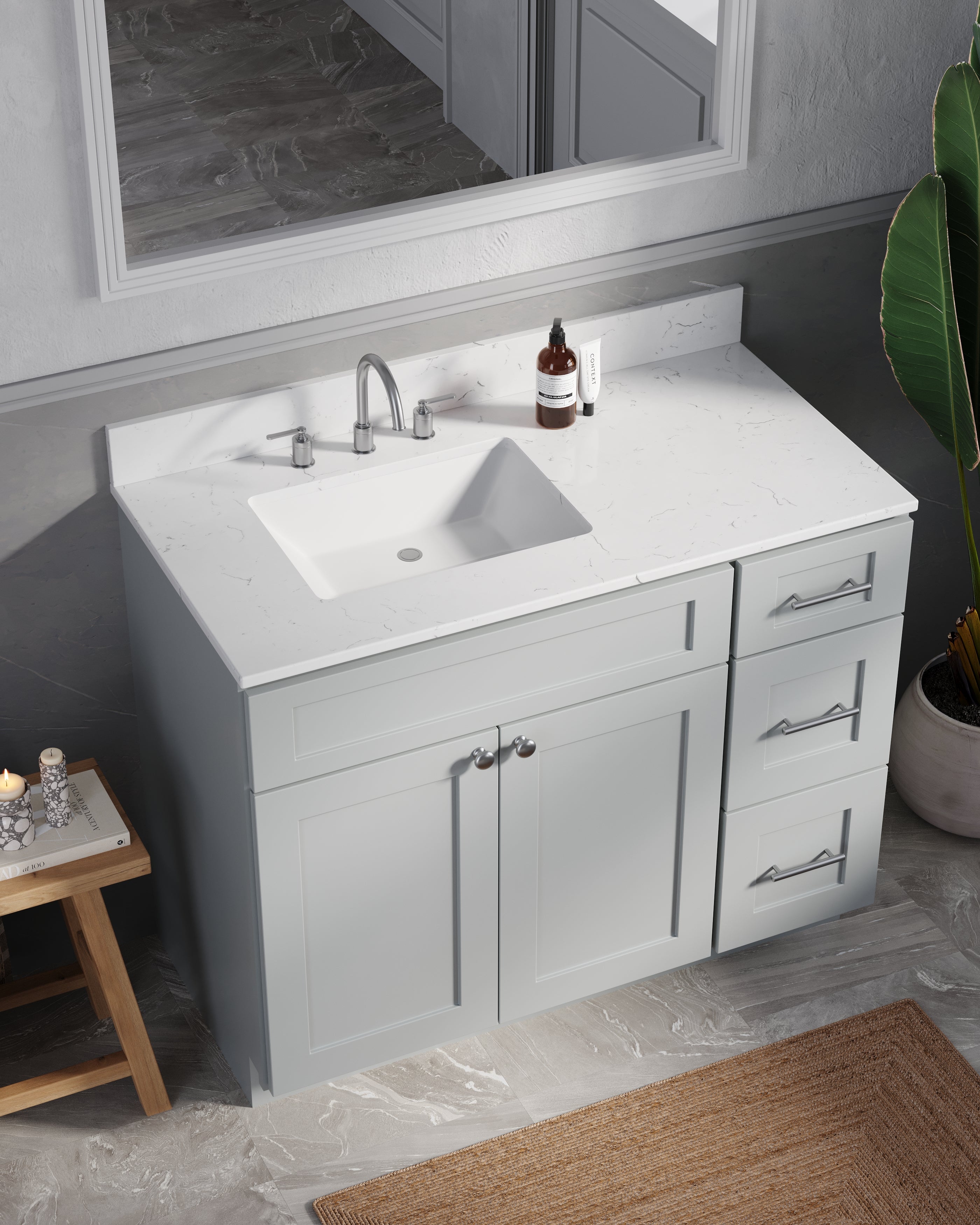 Disar 43'' Drawer Right Single Bathroom Vanity with Quartz Top
