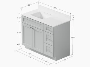 Disar 43'' Drawer Right Single Bathroom Vanity with Quartz Top