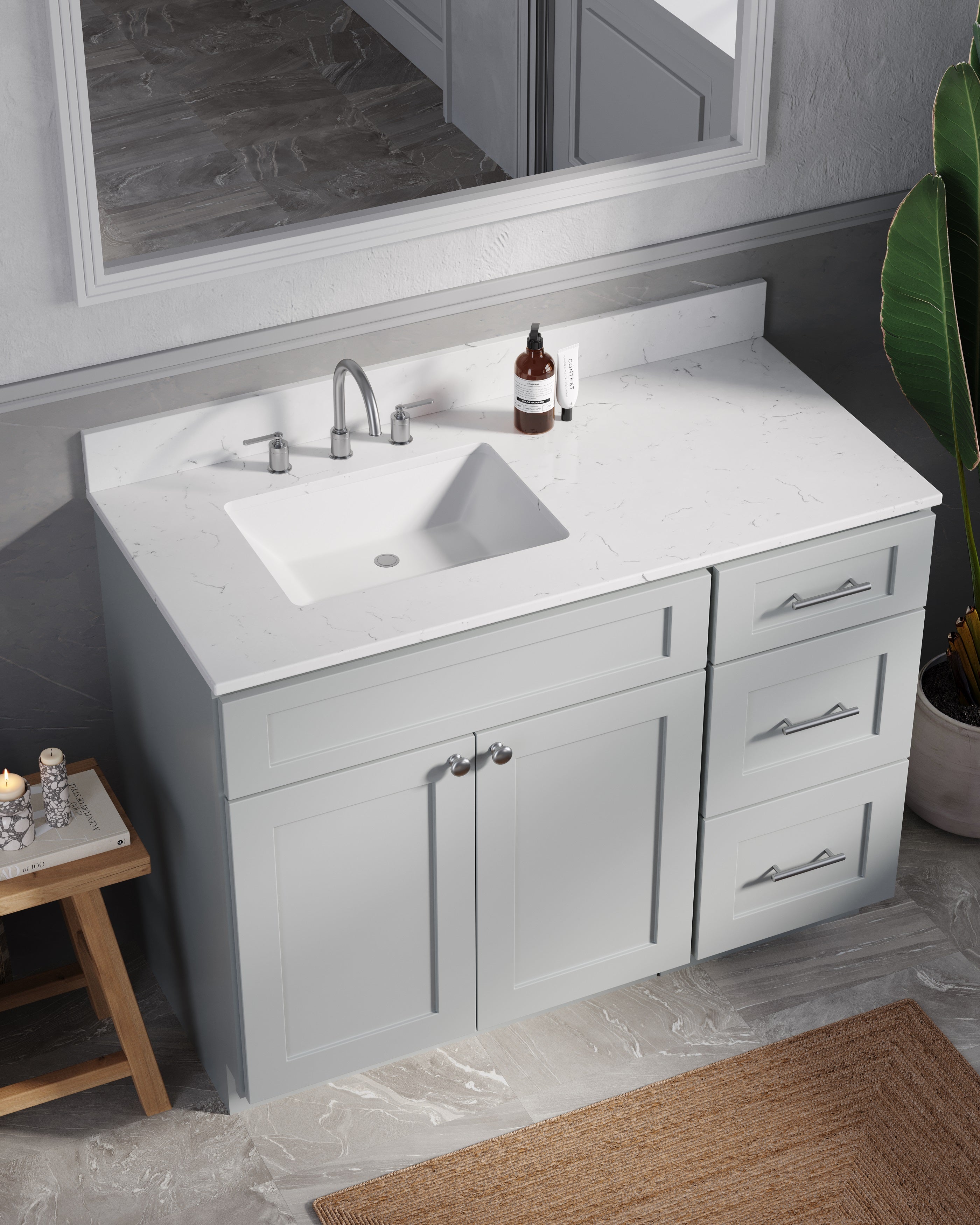 Disar 46'' Drawer Right Single Bathroom Vanity with Quartz Top