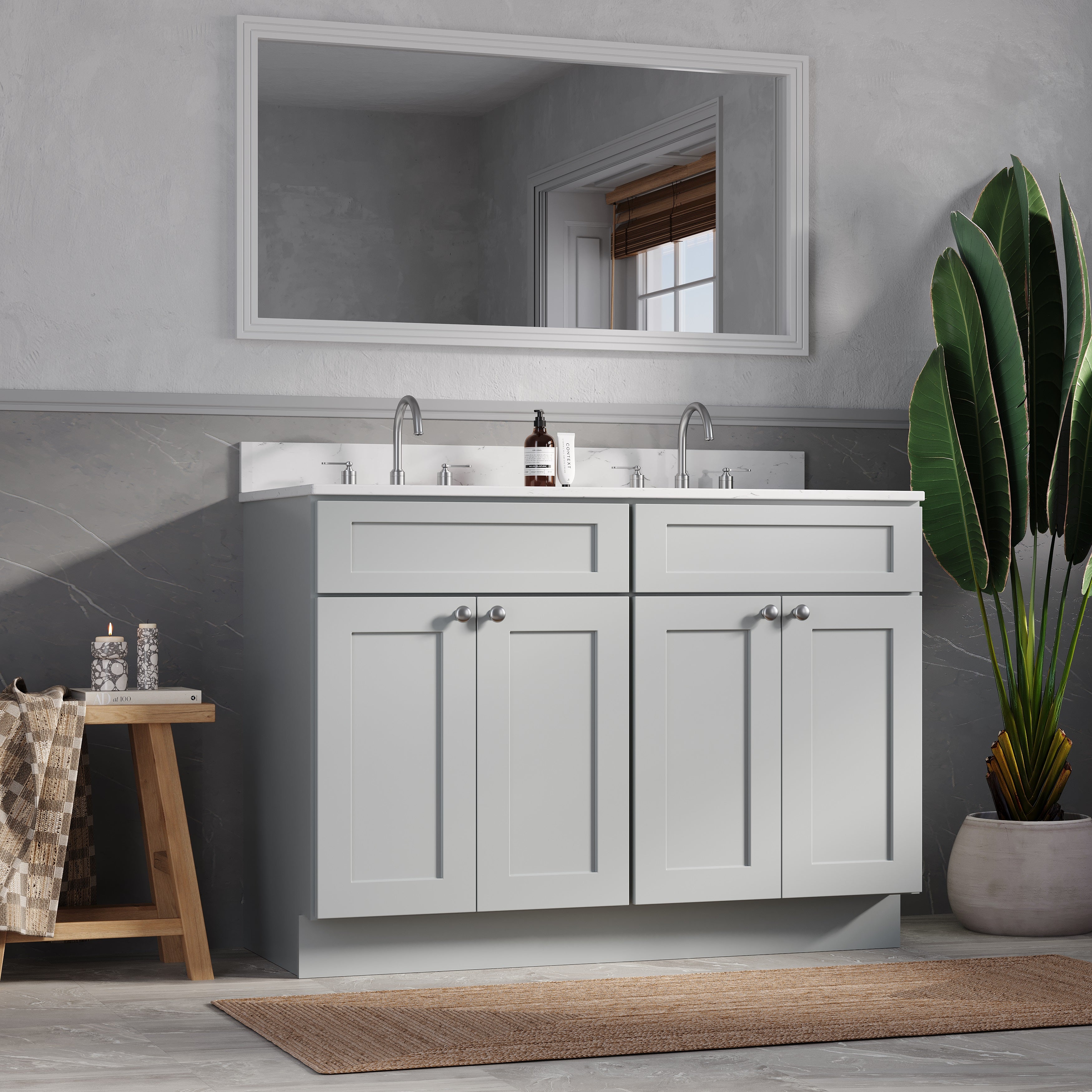 Disar 48" Double Bathroom Vanity Shaker With Carrara Quartz Top-side Splash&back Splash