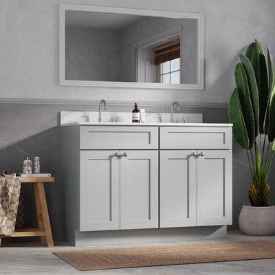 [color:Gray] 48" Double Bathroom Vanity Shaker With Carrara Quartz Top - Gray finish view