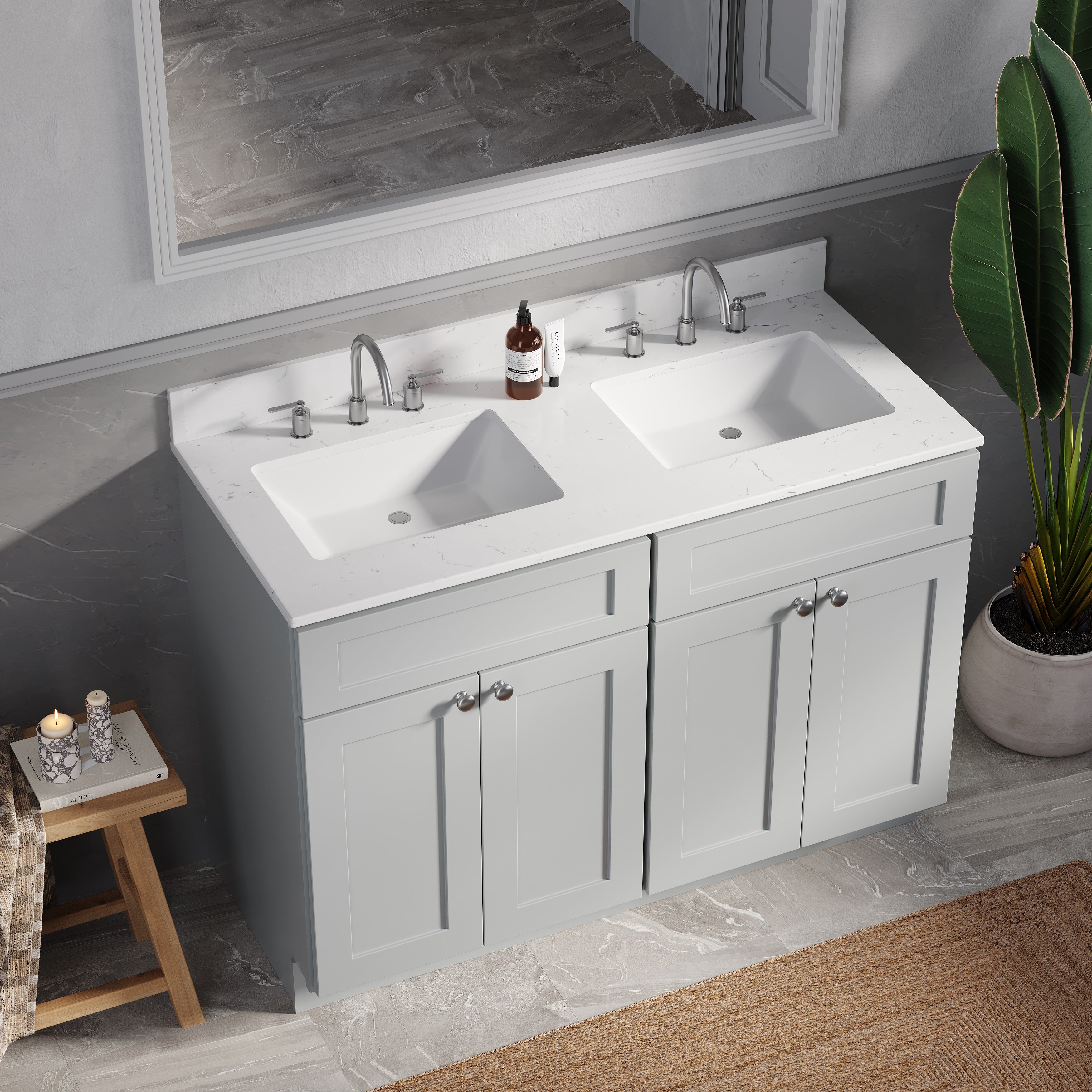Disar 48" Double Bathroom Vanity Shaker With Carrara Quartz Top-side Splash&back Splash