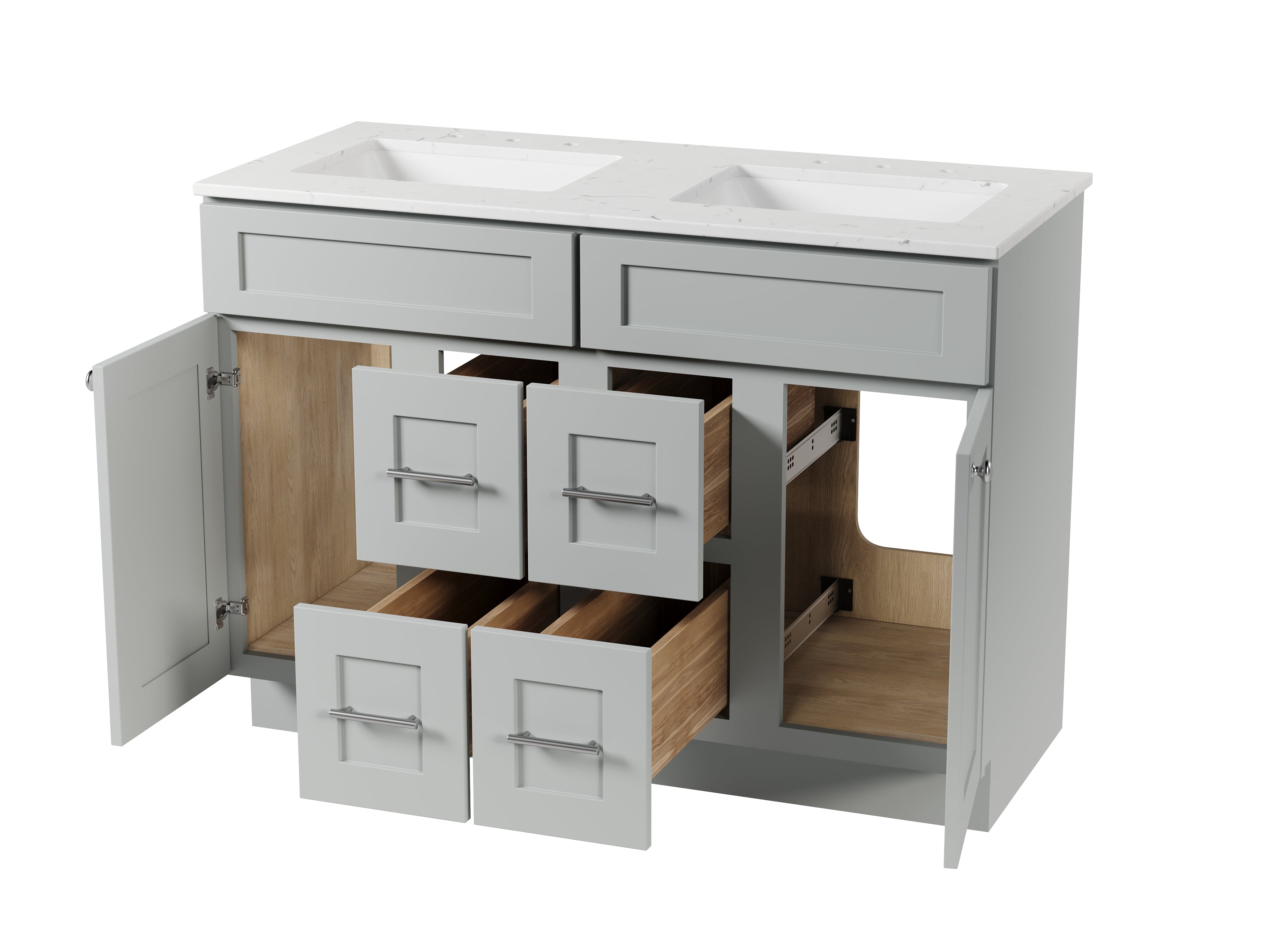 Disar 48" Double Bathroom Vanity Drawer With Carrara Quartz Top-side Splash&back Splash