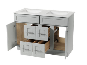 Disar 48" Double Bathroom Vanity Drawer With Carrara Quartz Top-side Splash&back Splash