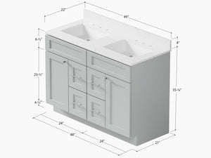 Disar 48" Double Bathroom Vanity Drawer With Carrara Quartz Top-side Splash&back Splash