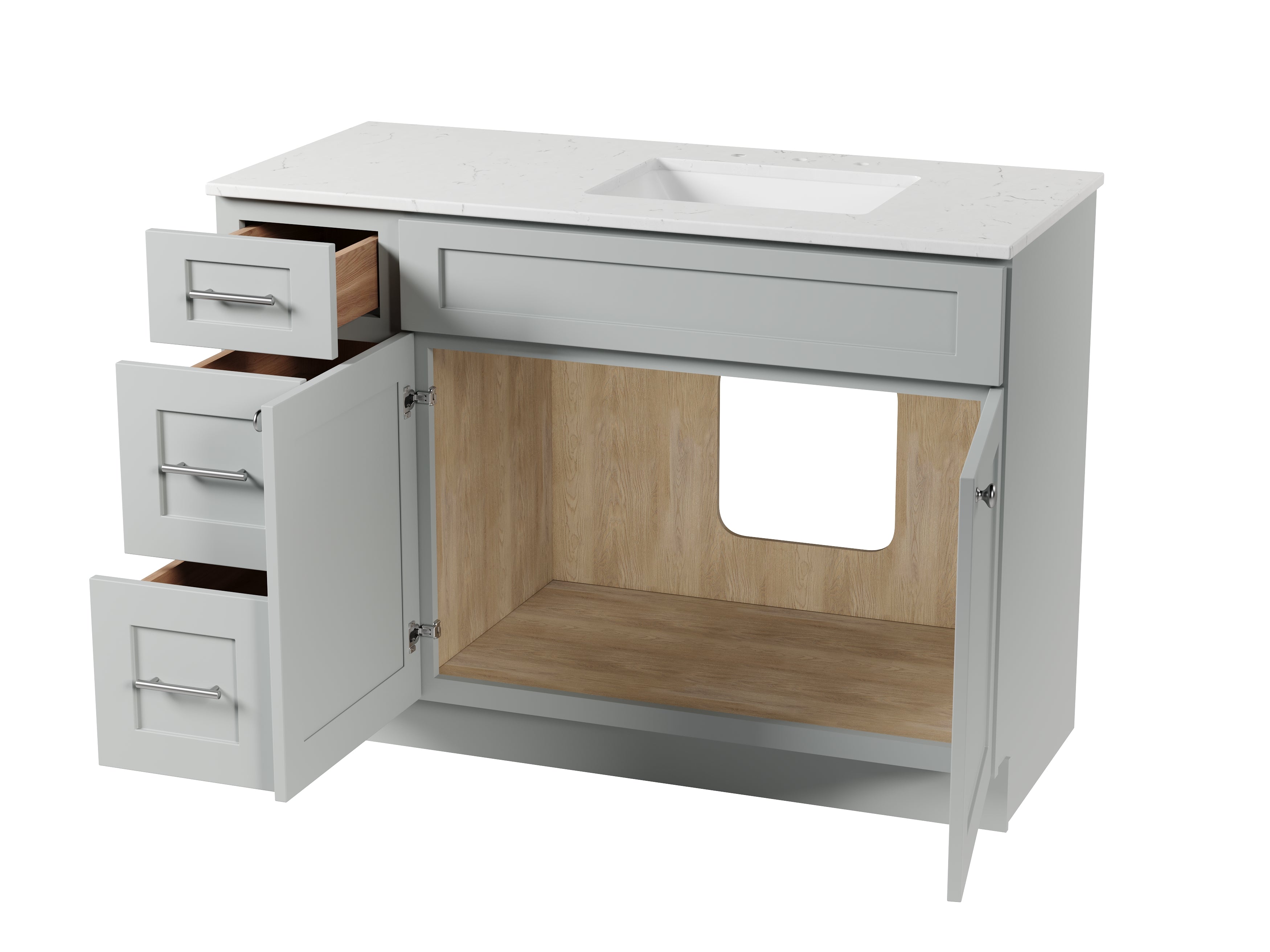 Disar 49'' Drawer Left Single Bathroom Vanity with Quartz Top