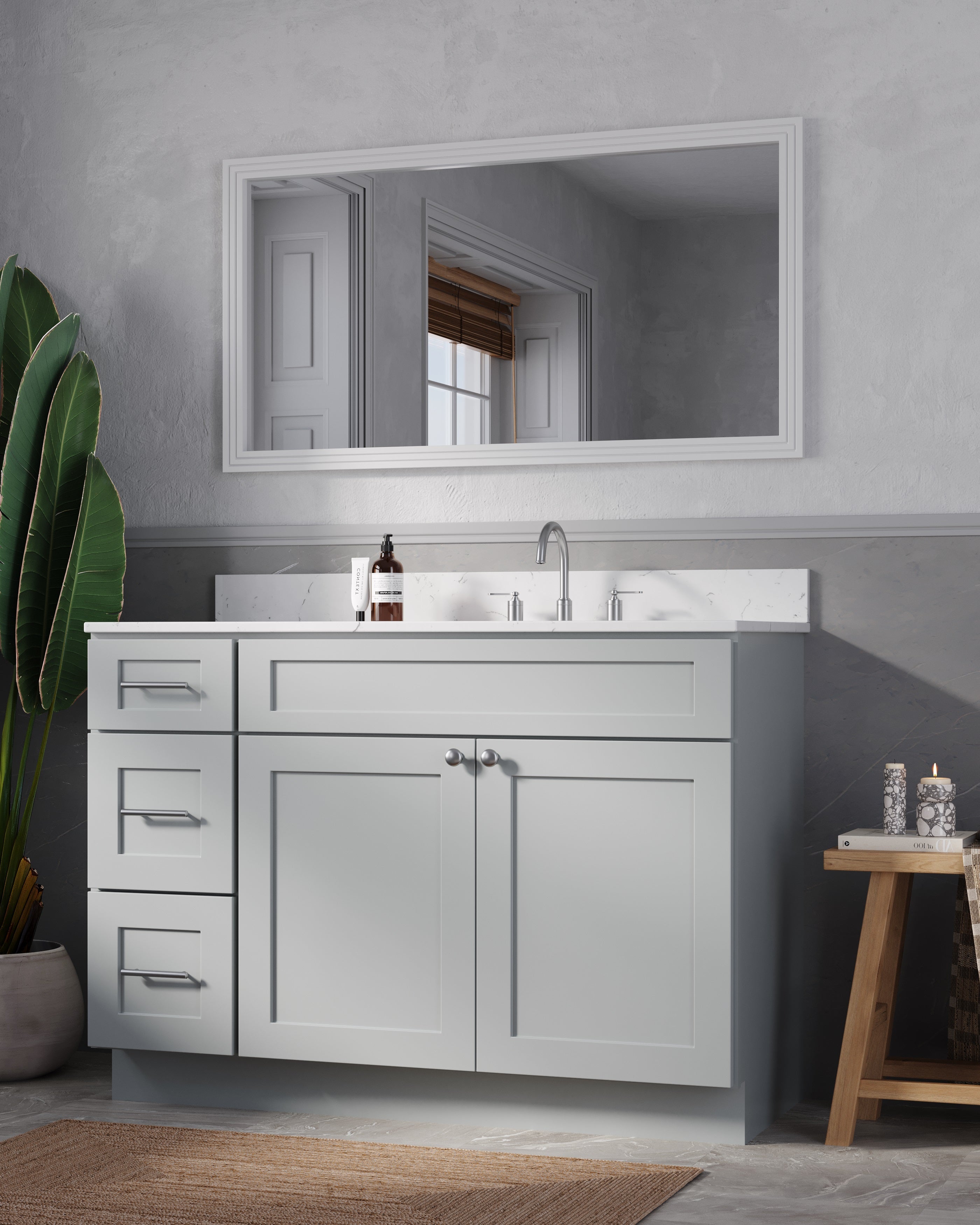 Disar 49'' Drawer Left Single Bathroom Vanity with Quartz Top