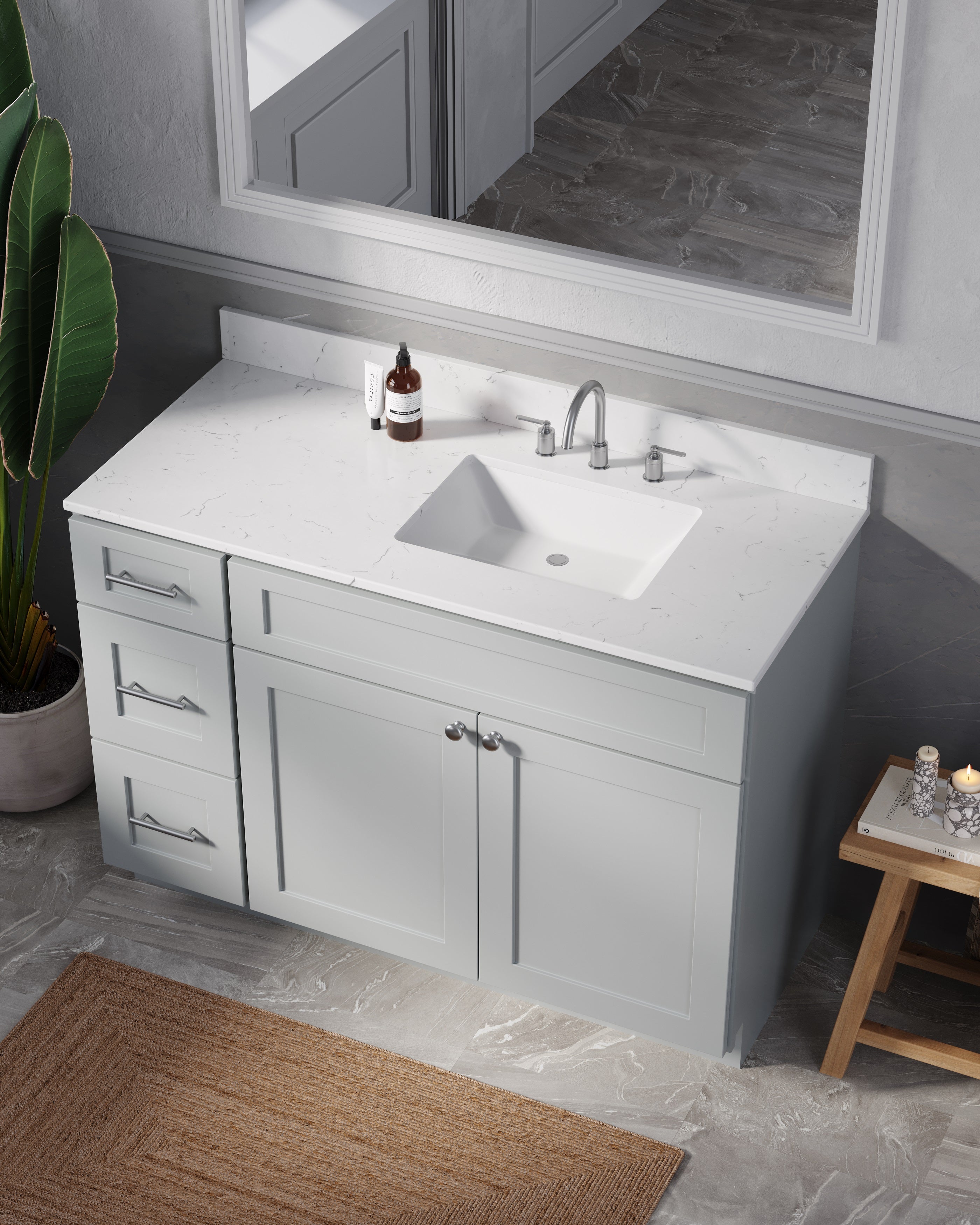 Disar 49'' Drawer Left Single Bathroom Vanity with Quartz Top