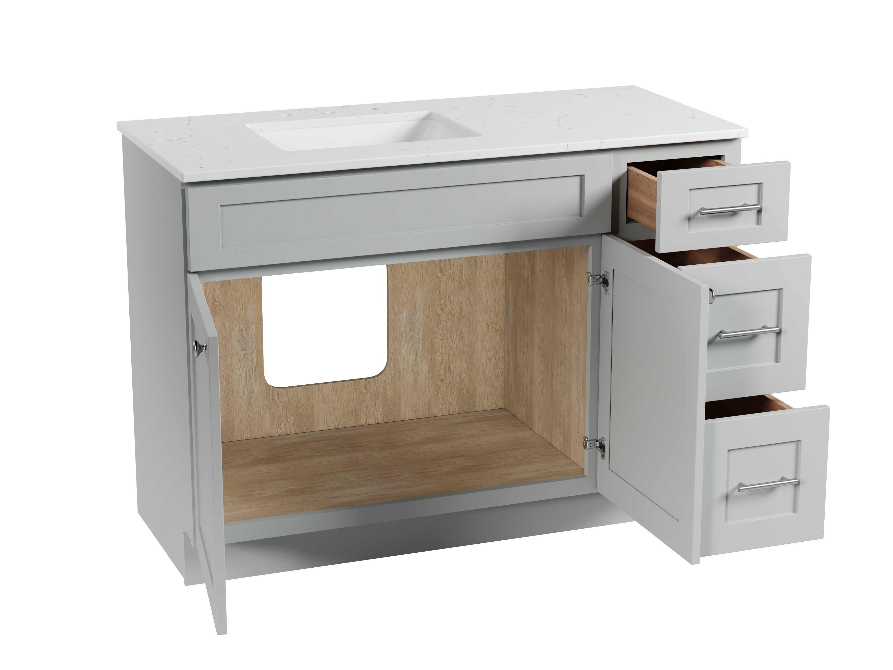 Disar 49'' Drawer Right Single Bathroom Vanity with Quartz Top