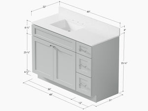 Disar 49'' Drawer Right Single Bathroom Vanity with Quartz Top